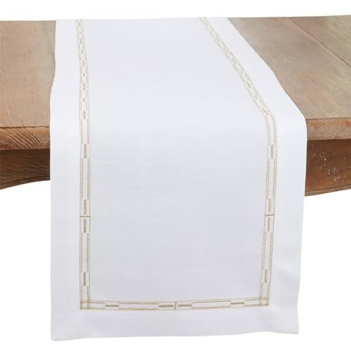 Fennco Styles Gold Embroidered Border Tablecloth 65" W x 90" L - Metallic Design Table Cover for Home Décor, Everyday Use, Christmas, Banquets and Special Events