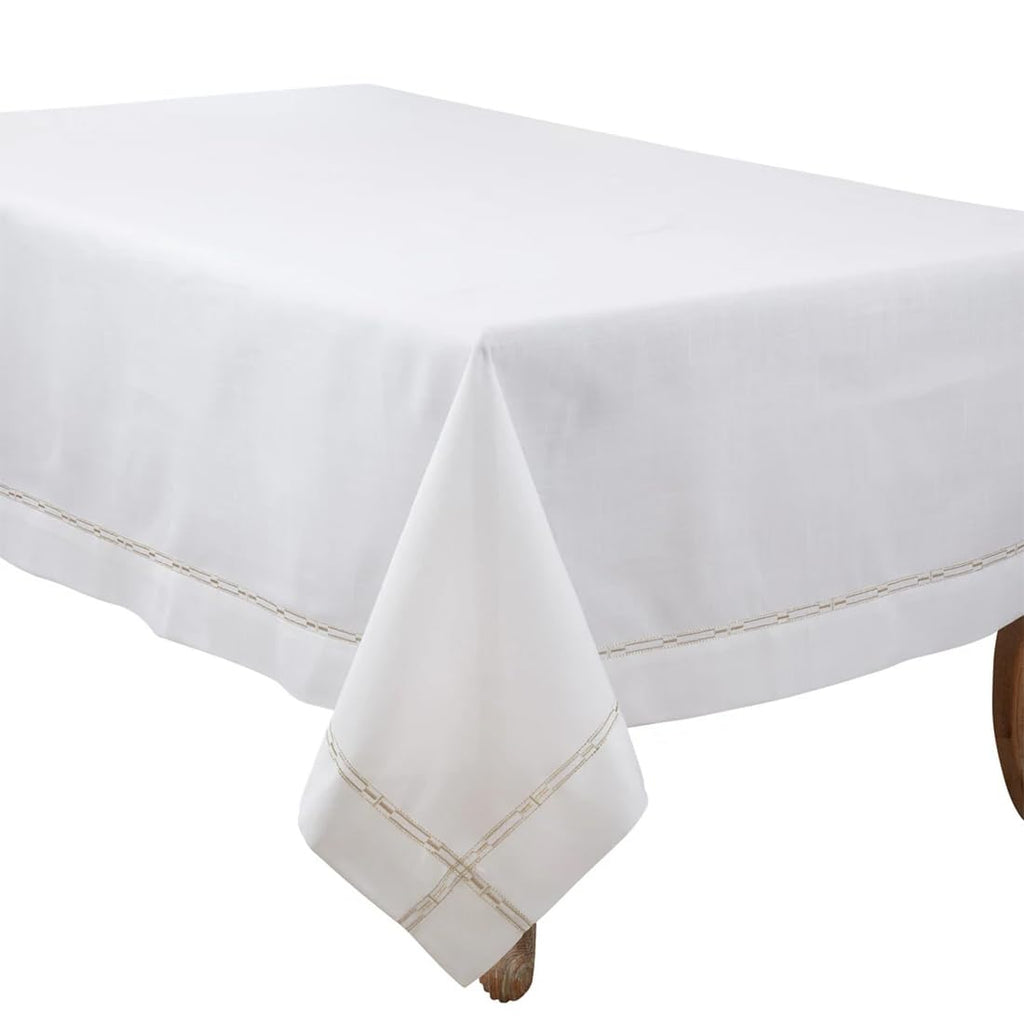 Fennco Styles Gold Embroidered Border Tablecloth 65" W x 90" L - Metallic Design Table Cover for Home Décor, Everyday Use, Christmas, Banquets and Special Events
