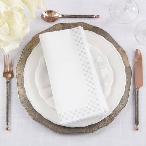 Fennco Styles Shimmering Weave Metallic Lattice Table Runner 16" W X 72" L - White Elegant Table Cover for Home Décor, Holidays, Weddings, Banquets and Special Events