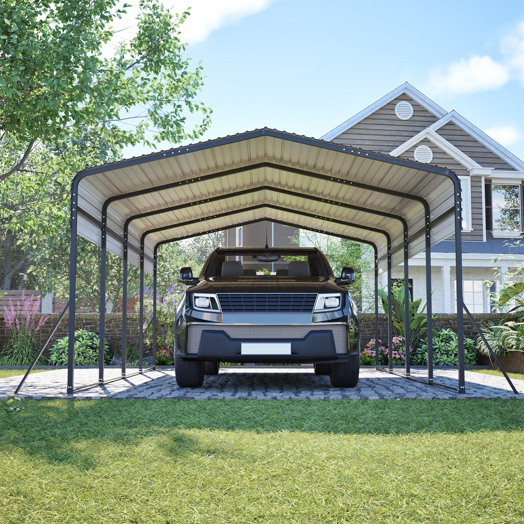 13x20 FT Metal Carport,Garage with Upgraded Triangle Reinforced Frame&4 Poles,Galvanized Steel Hardtop Roof,Heavy-Duty All-Weather Shelter for Car,Truck,Boat,Outdoor Storage
