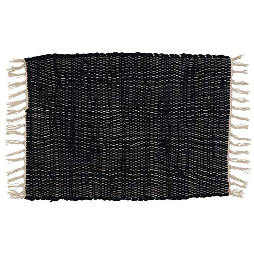 Fennco Styles Unique Chindi Design 100% Cotton Decorative Throw Pillow - Black Accent Pillow for Home, Couch, Living Room and Office Décor