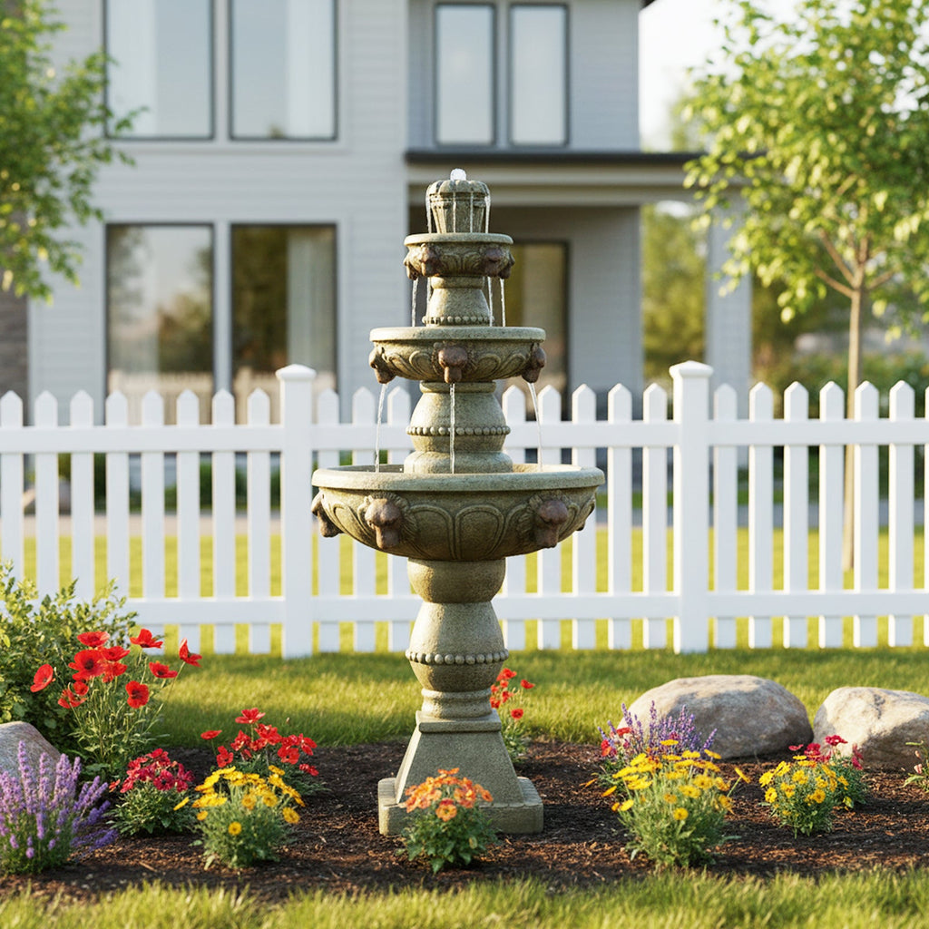 Concrete Lion Head Fountain 3 Tier Outdoor