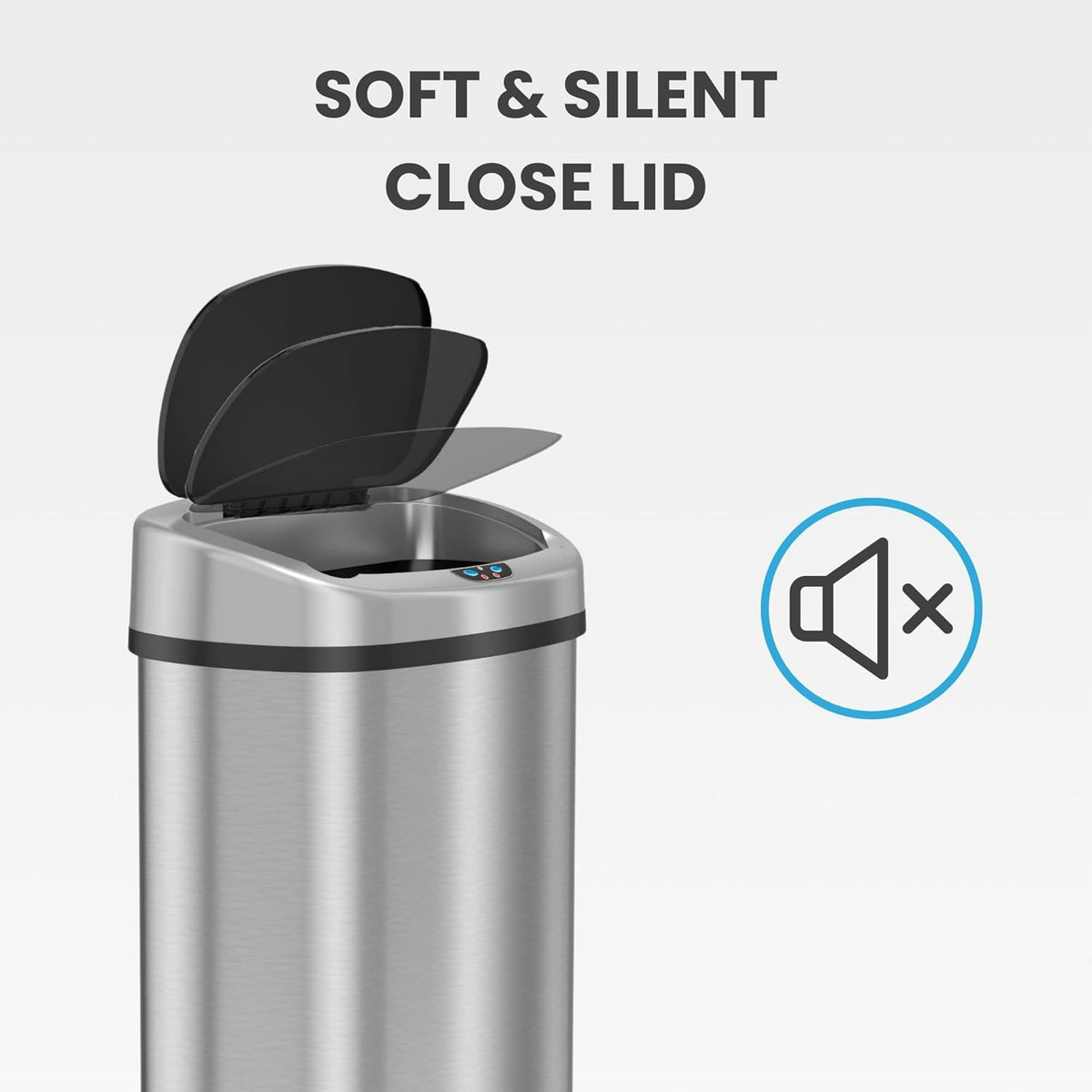 iTouchless SensorCan 50 Liter / 13 Gallon Kitchen Trash Can with Lid & Odor Filter – Motion Sensor Stainless Steel Garbage Bin for Home, Office, or Garage – Slim Oval Shape, Large Capacity Design