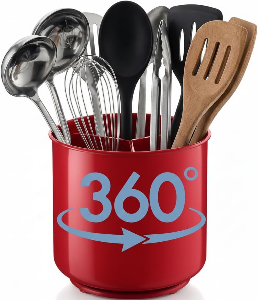 Large Rotating Kitchen Utensil Holder Countertop Caddy