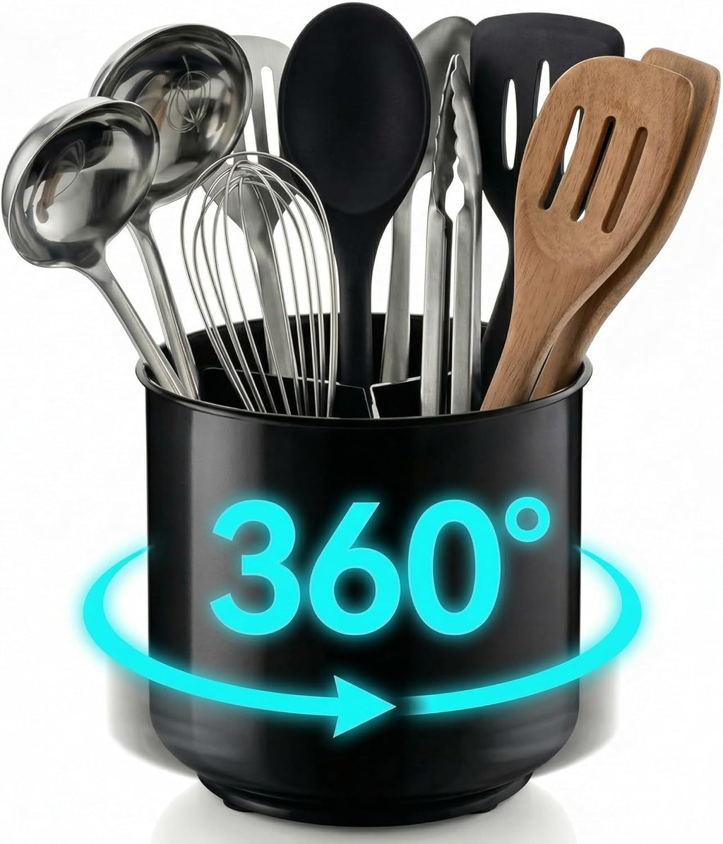 Large Rotating Kitchen Utensil Holder Countertop Caddy