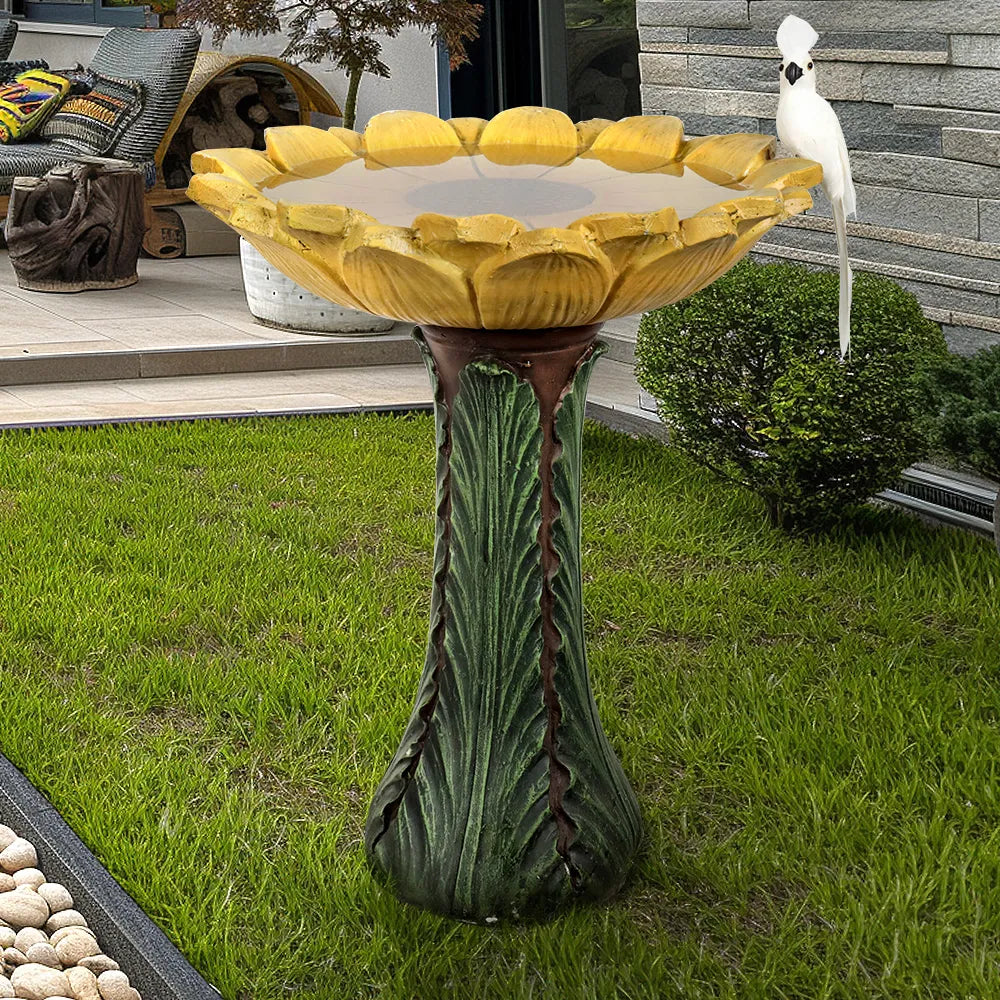 Concrete Sunflower Bird Bath Sculpted Basin 24.4 Inch