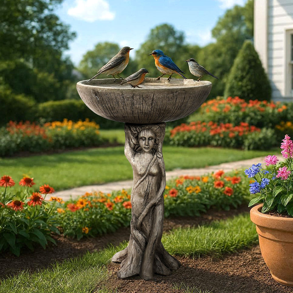 Concrete Bird Bath Statue Classical Goddess 25 Inch