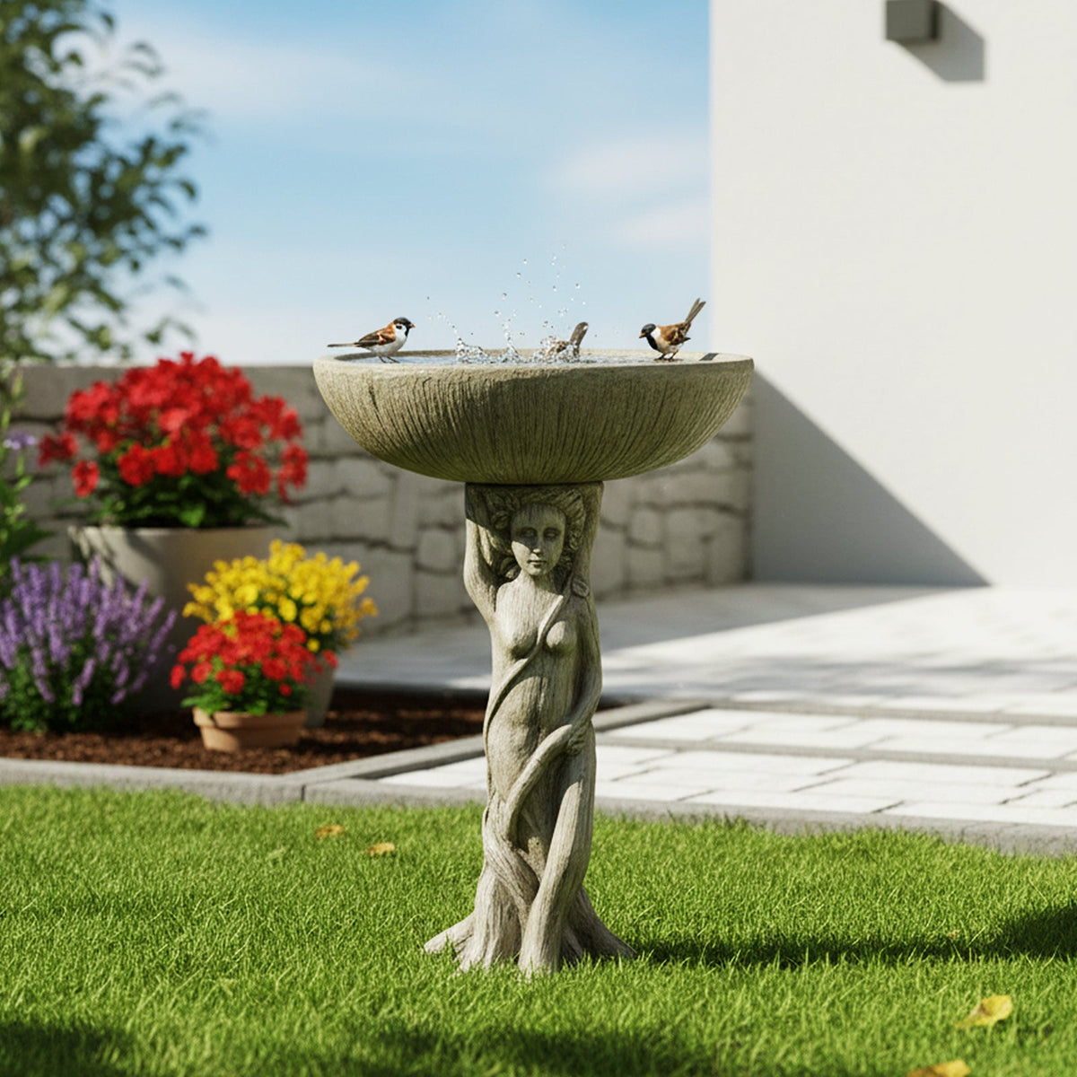 Concrete Bird Bath Statue Classical Goddess 25 Inch