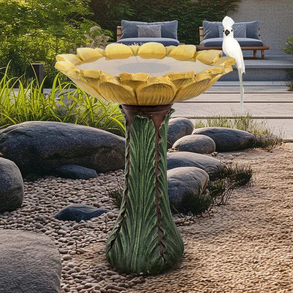 Concrete Sunflower Bird Bath Sculpted Basin 24.4 Inch