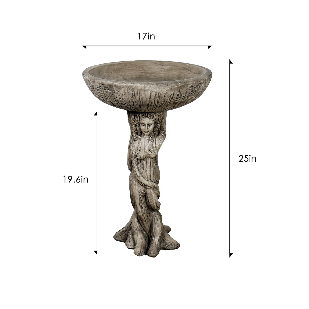 Concrete Bird Bath Statue Classical Goddess 25 Inch