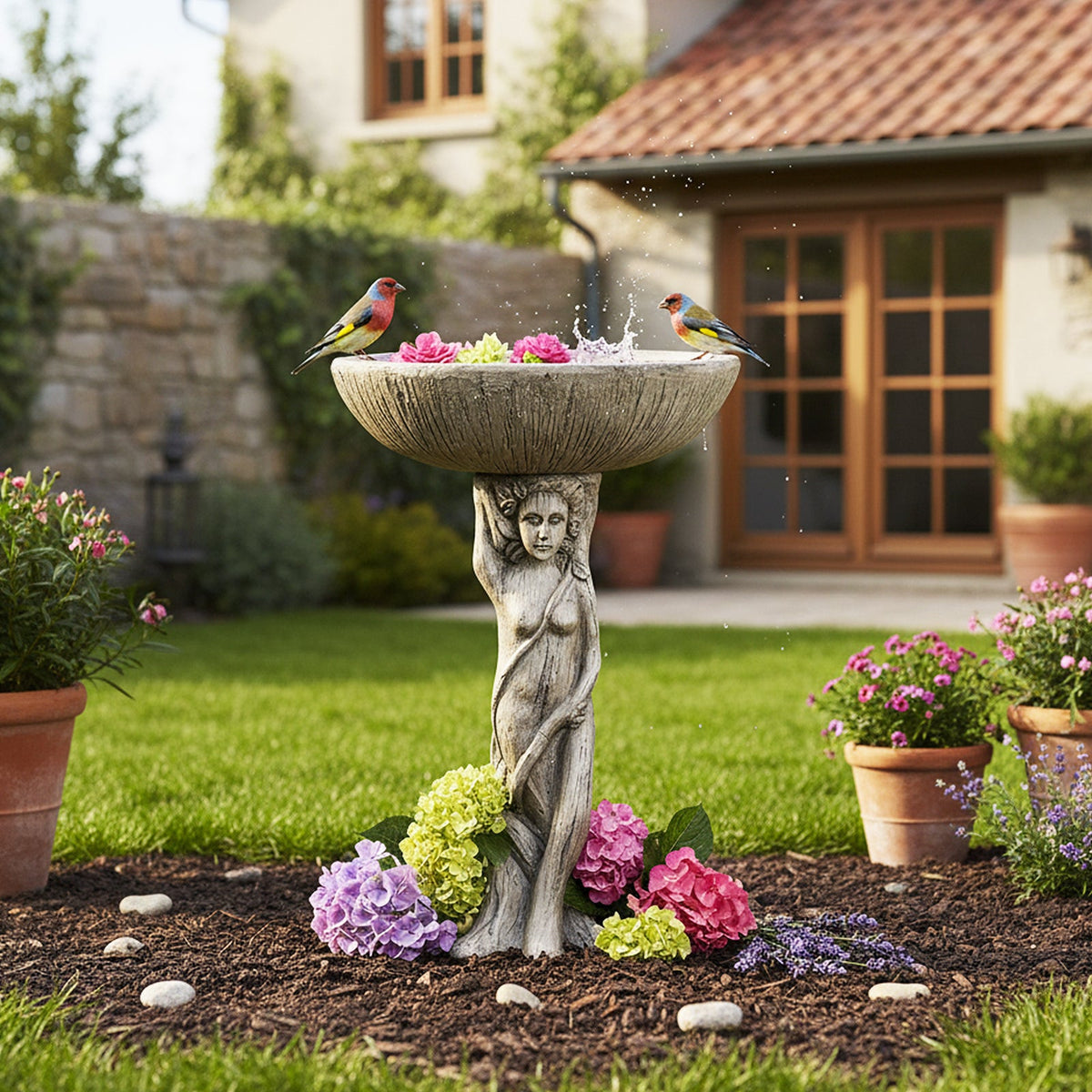 Concrete Bird Bath Statue Classical Goddess 25 Inch