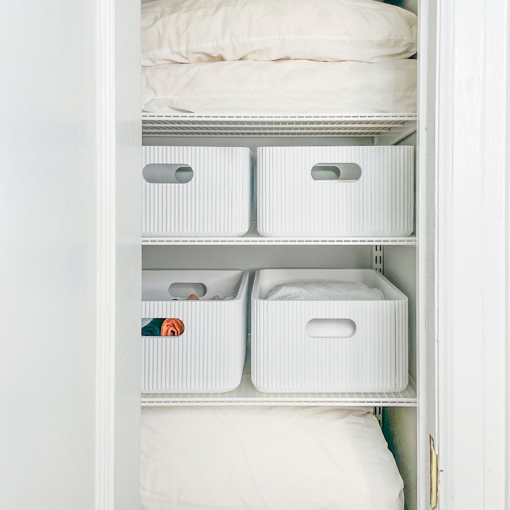 Wooden Ribbed Bins – White