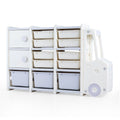 Kids Toy Storage Organizer Truck-shaped Toy Chest with 2 Cabinets and 11 Removable Bins-Grey