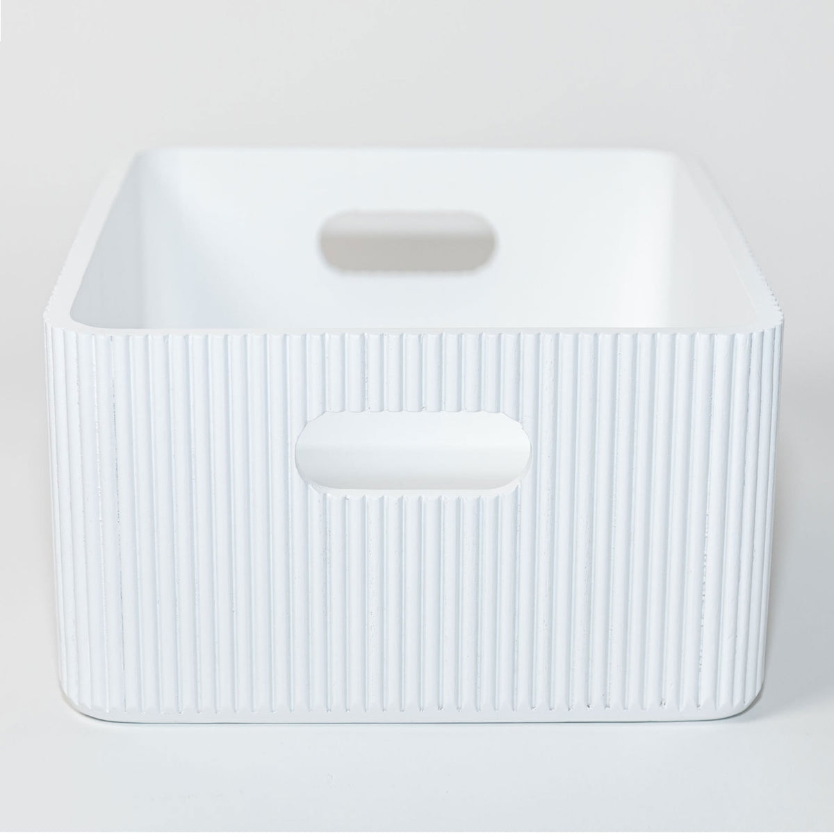 Wooden Ribbed Bins – White