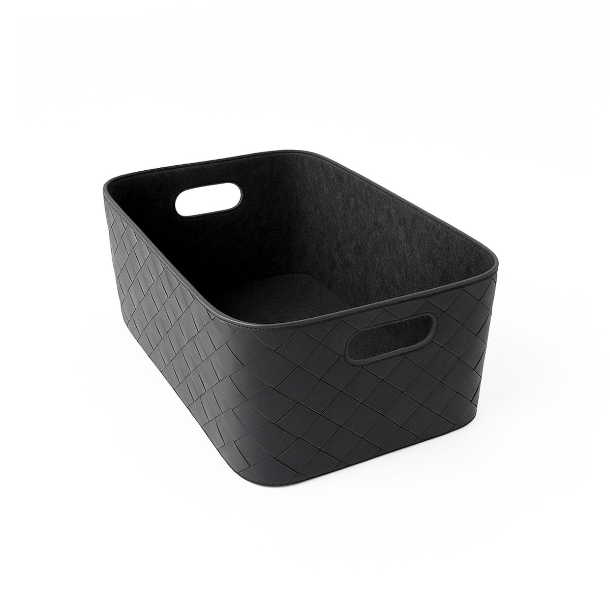 Leather Woven Bin (Black)