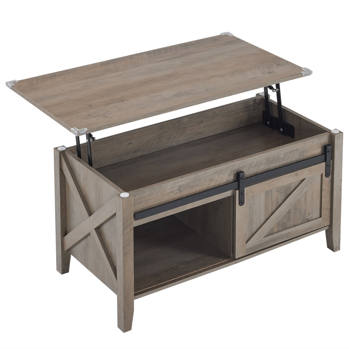 Lift Top Coffee Table 36" Farmhouse Rustic Wood Hidden Storage & Sliding Barn