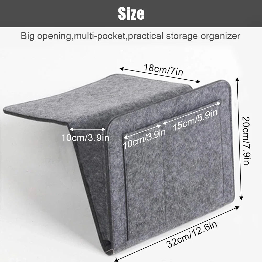 5-Pocket Felt Bedside Caddy Organizer, Bed/Sofa Storage Pockets for Tablet/Phone/Book/Magazine