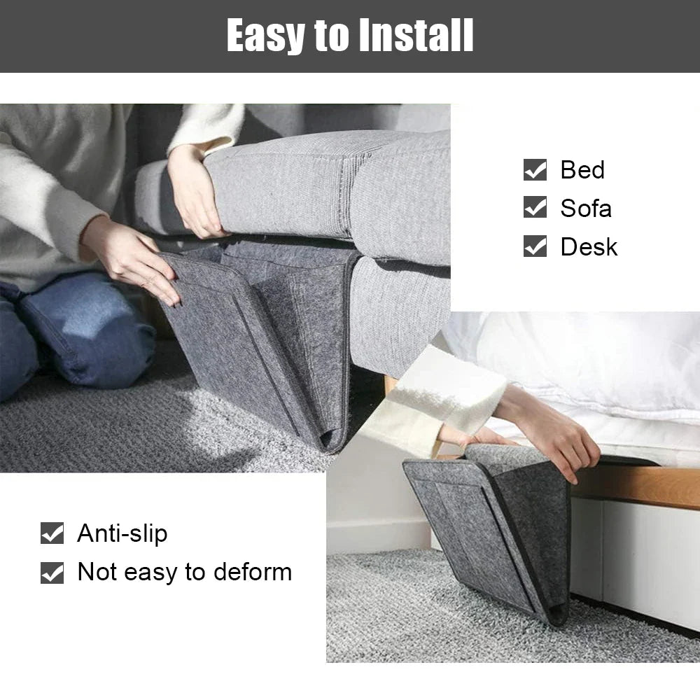 5-Pocket Felt Bedside Caddy Organizer, Bed/Sofa Storage Pockets for Tablet/Phone/Book/Magazine