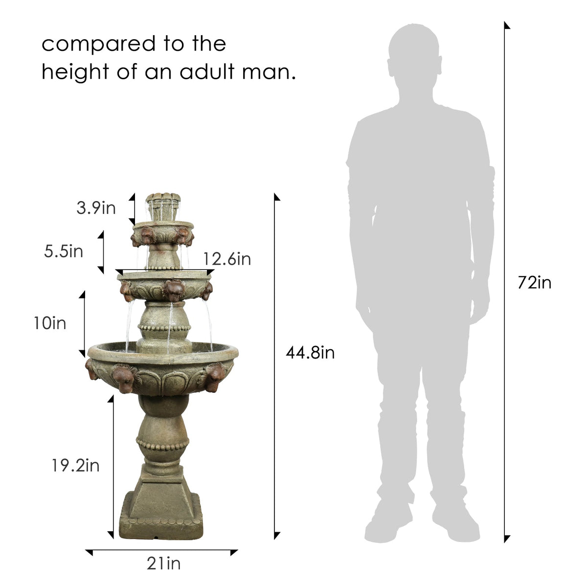Concrete Lion Head Fountain 3 Tier Outdoor