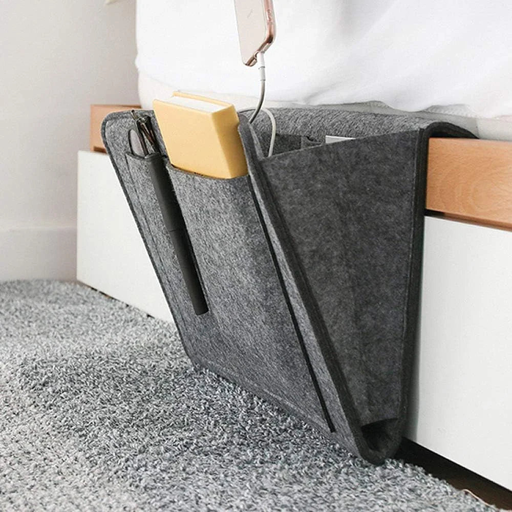 5-Pocket Felt Bedside Caddy Organizer, Bed/Sofa Storage Pockets for Tablet/Phone/Book/Magazine