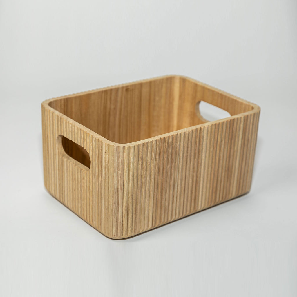 Wooden Ribbed Bins – Natural