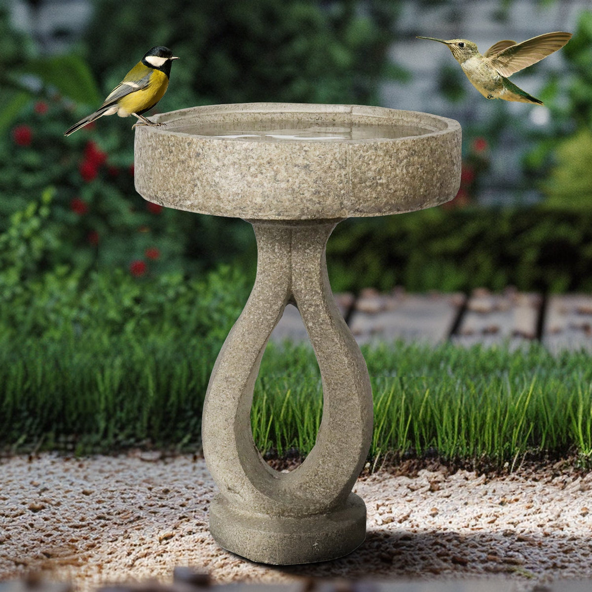 Concrete Contemporary Bird Bath Open Loop 21.8 Inch
