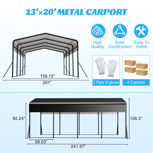 13x20 FT Metal Carport,Garage with Upgraded Triangle Reinforced Frame&4 Poles,Galvanized Steel Hardtop Roof,Heavy-Duty All-Weather Shelter for Car,Truck,Boat,Outdoor Storage