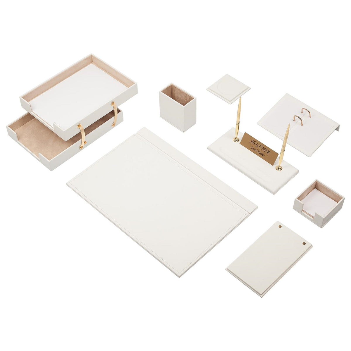 MOOG Leather Desk Set - Double Document Tray- Brown - 10 PCS