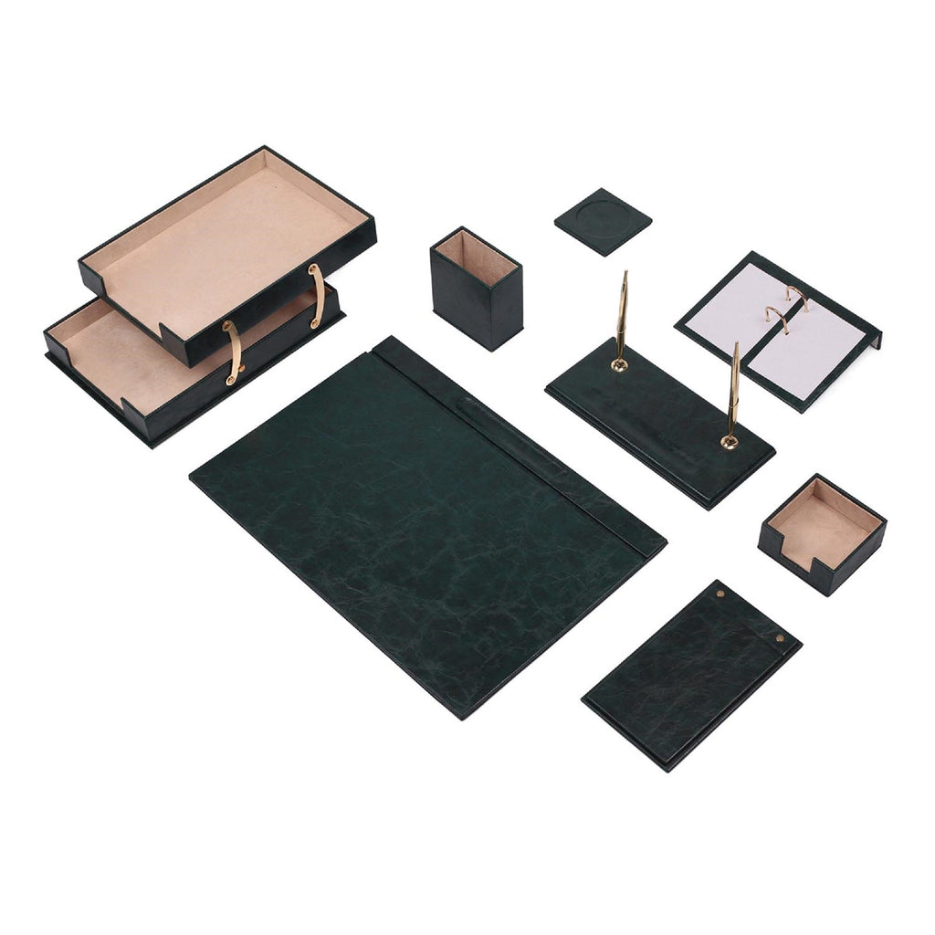 MOOG Leather Desk Set - Double Document Tray- Brown - 10 PCS