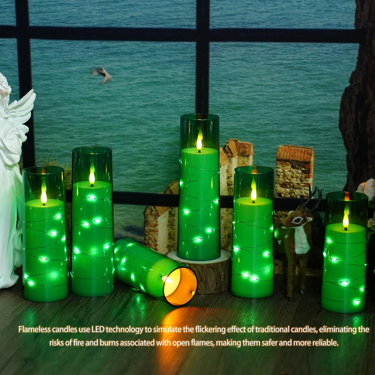 Flickering Flameless LED Candles, 9 Pcs with Embedded Star String, Acrylic LED Pillar Candles with Remote, Suitable for Home Decoration (Grey)