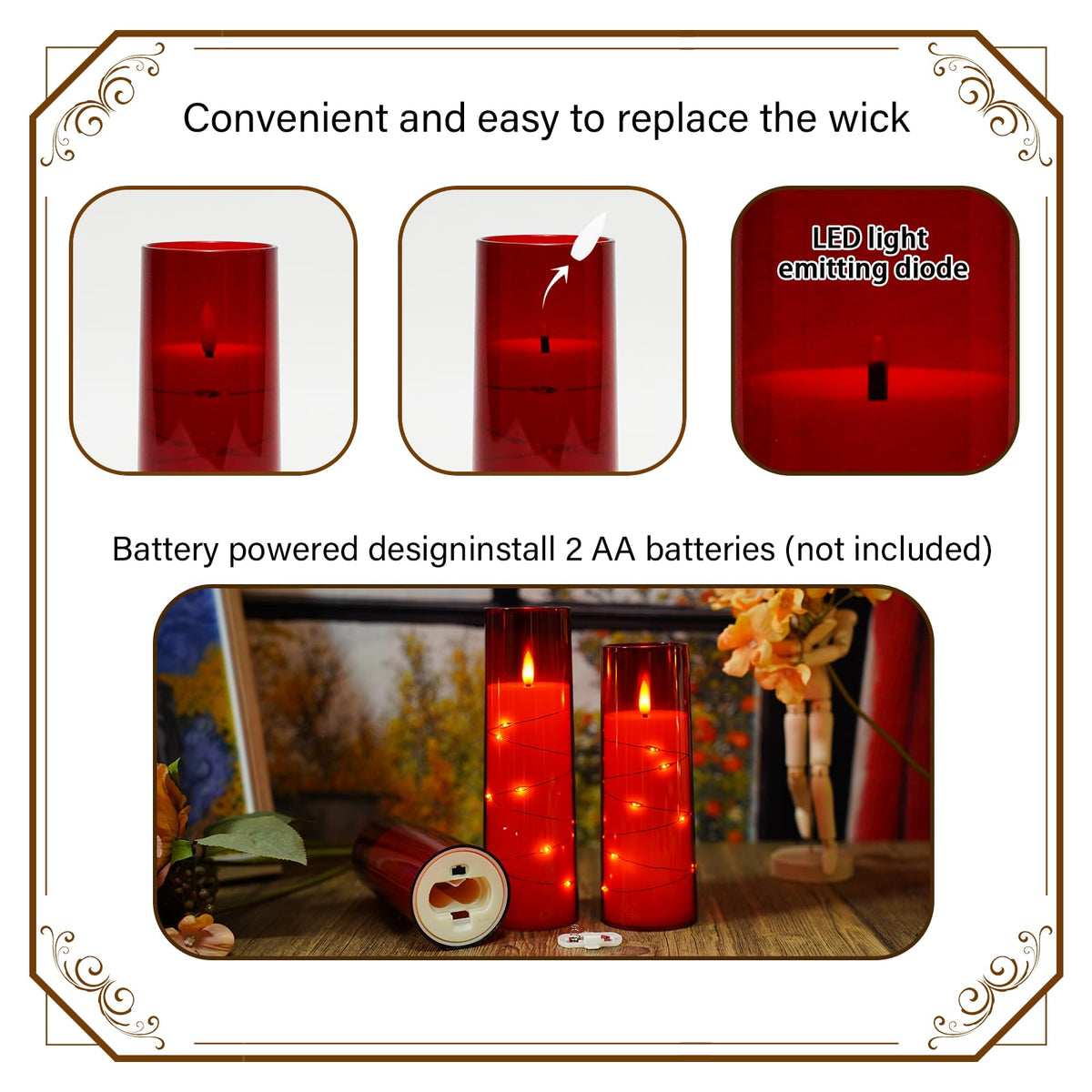 Flickering Flameless LED Candles, 9 Pcs with Embedded Star String, Acrylic LED Pillar Candles with Remote, Suitable for Home Decoration (Grey)