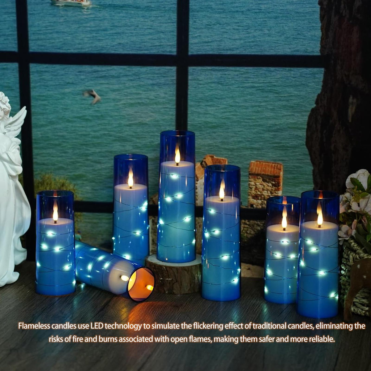 Flickering Flameless LED Candles, 9 Pcs with Embedded Star String, Acrylic LED Pillar Candles with Remote, Suitable for Home Decoration (Grey)
