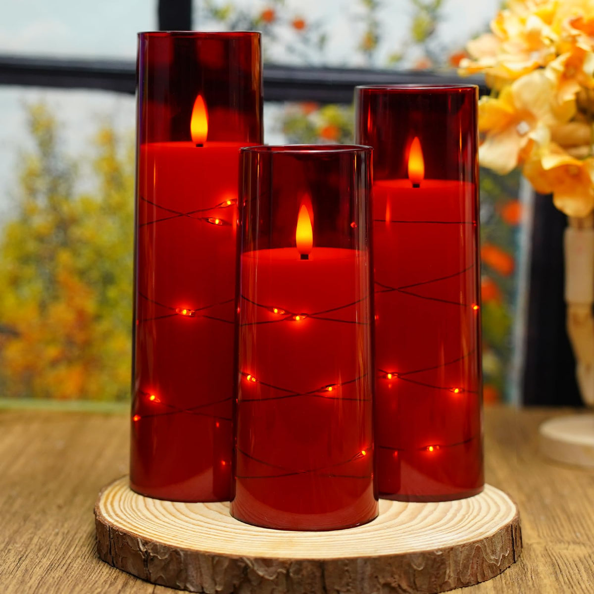 Flickering Flameless LED Candles, 9 Pcs with Embedded Star String, Acrylic LED Pillar Candles with Remote, Suitable for Home Decoration (Grey)
