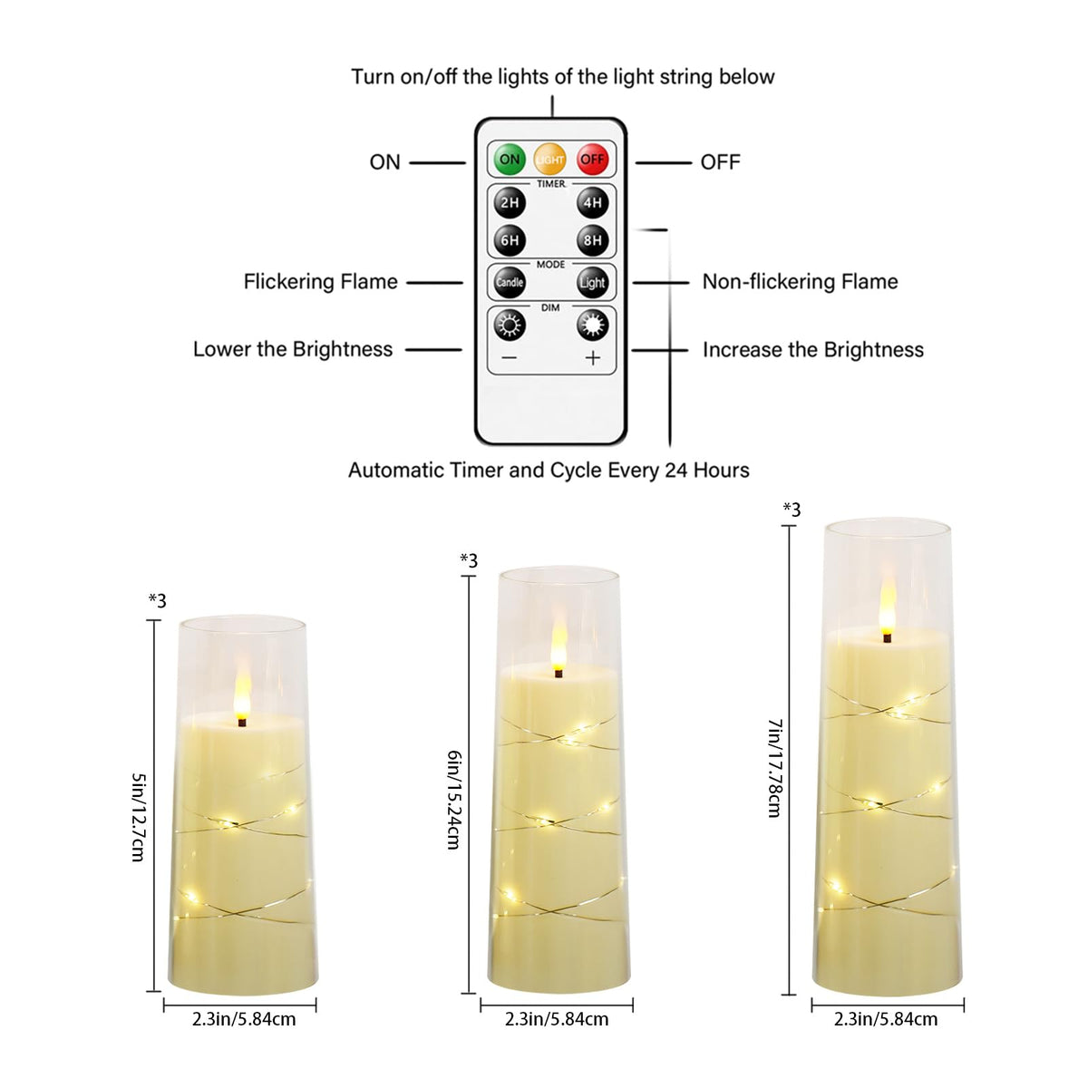 Flickering Flameless LED Candles, 9 Pcs with Embedded Star String, Acrylic LED Pillar Candles with Remote, Suitable for Home Decoration (Grey)