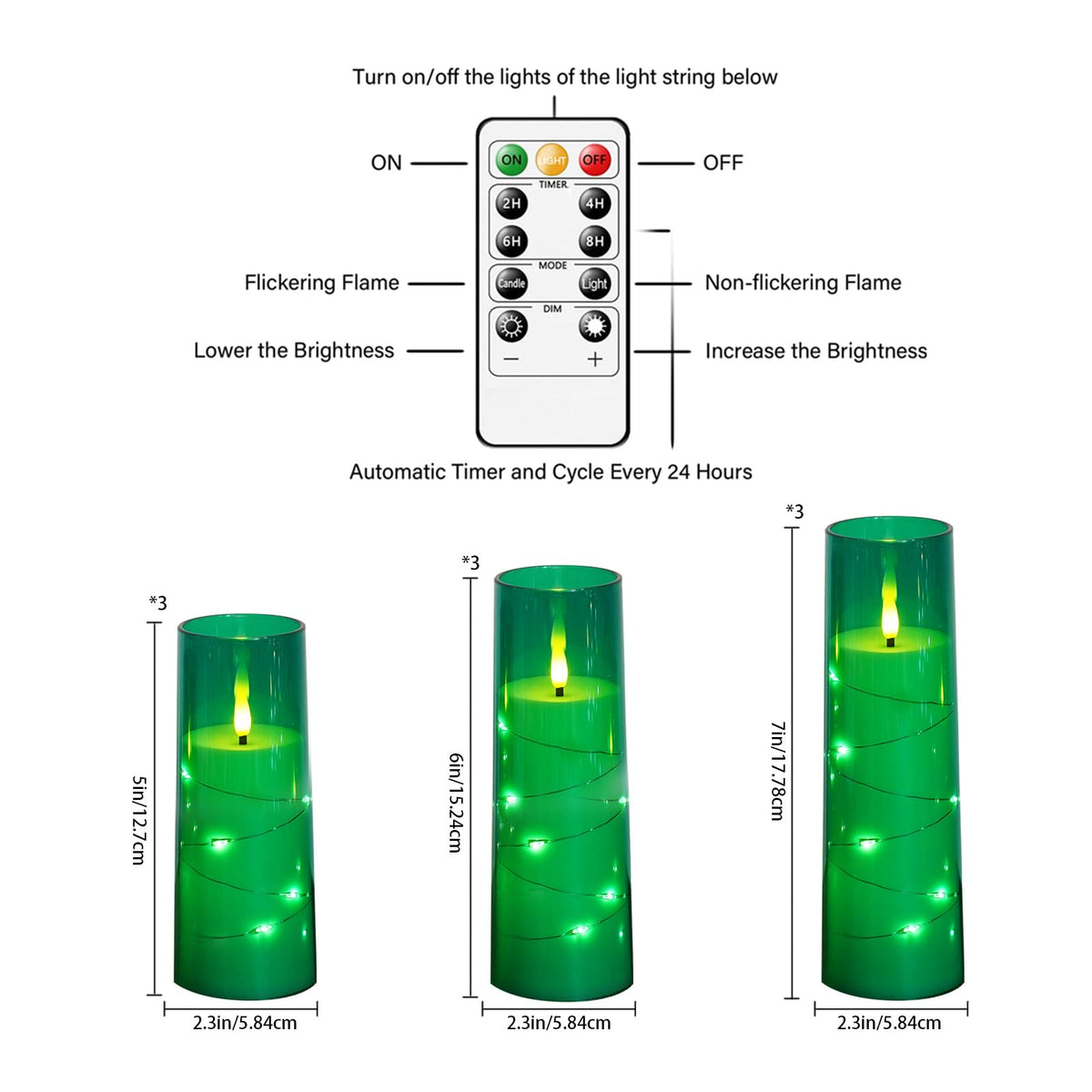 Flickering Flameless LED Candles, 9 Pcs with Embedded Star String, Acrylic LED Pillar Candles with Remote, Suitable for Home Decoration (Grey)