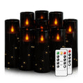 Flickering Flameless LED Candles, 9 Pcs with Embedded Star String, Acrylic LED Pillar Candles with Remote, Suitable for Home Decoration (Grey)