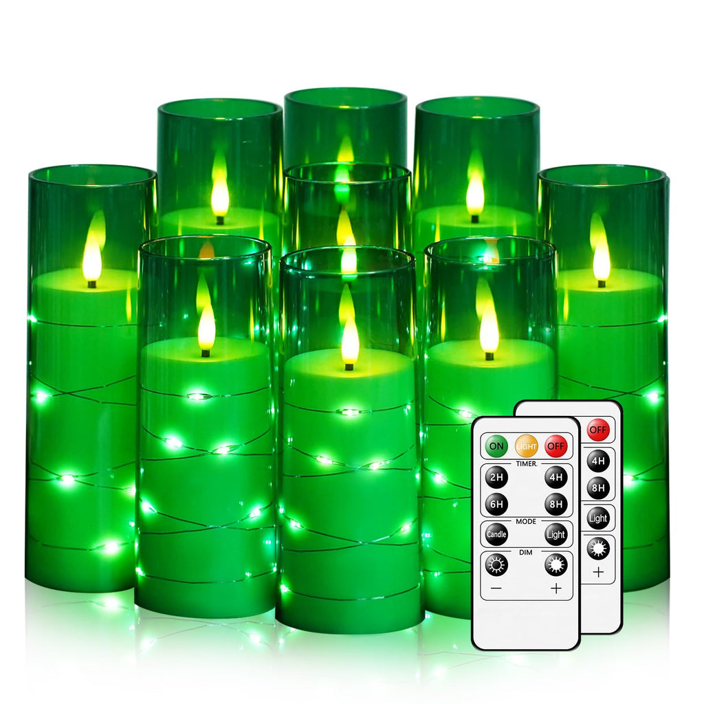 Flickering Flameless LED Candles, 9 Pcs with Embedded Star String, Acrylic LED Pillar Candles with Remote, Suitable for Home Decoration (Grey)