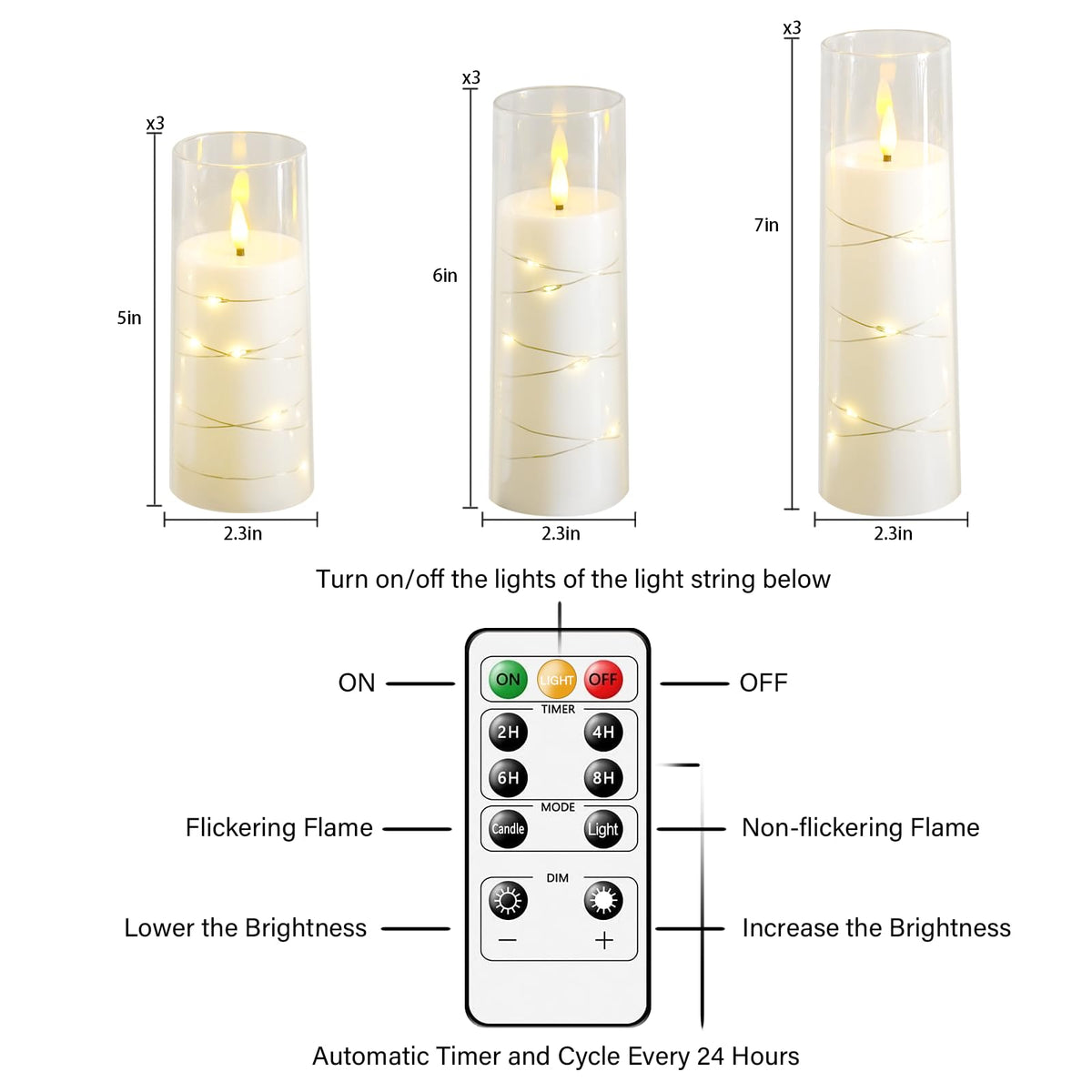 Flickering Flameless LED Candles, 9 Pcs with Embedded Star String, Acrylic LED Pillar Candles with Remote, Suitable for Home Decoration (Grey)