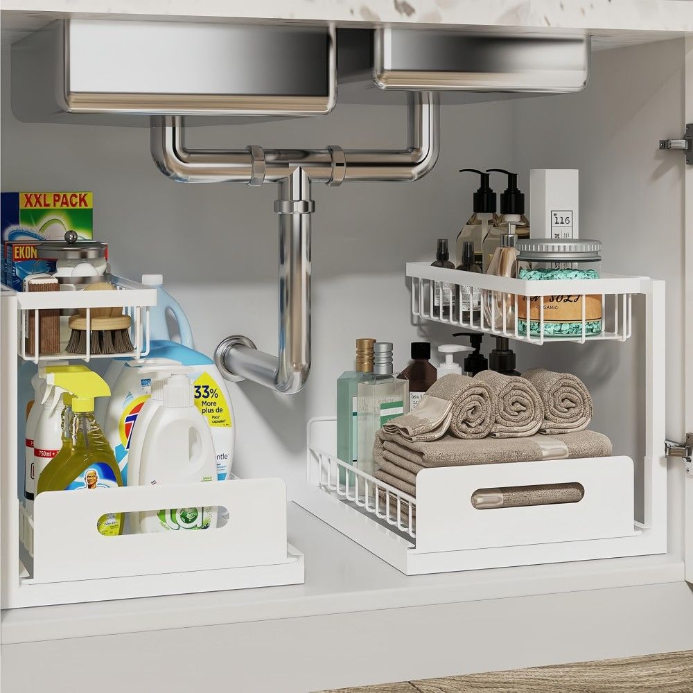 2-Pack Pull-Out Under Sink Storage Shelves White