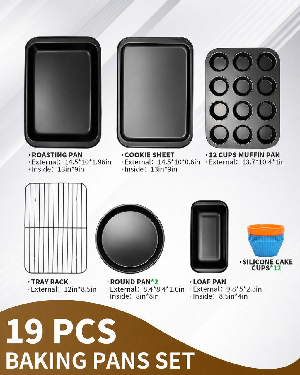 19 Piece Carbon Steel Nonstick Bakeware Set