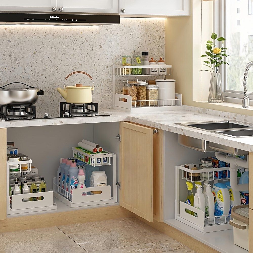 2-Pack Pull-Out Under Sink Storage Shelves White