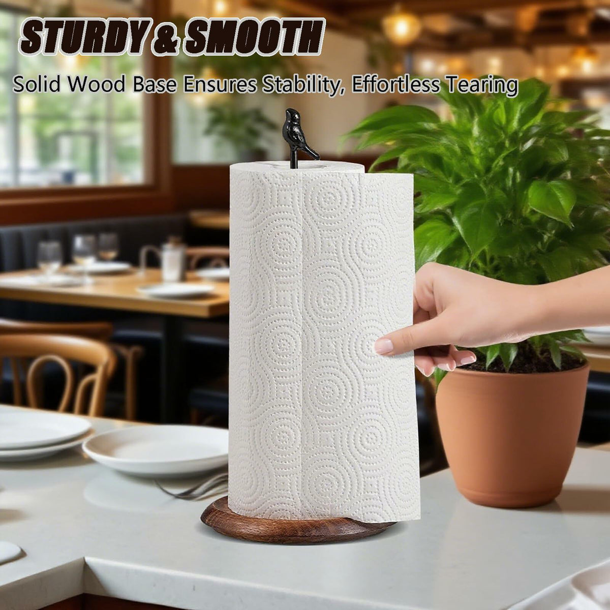 WLDDFF Black Stainless Steel Paper Towel Holder Countertop Weighted Stand