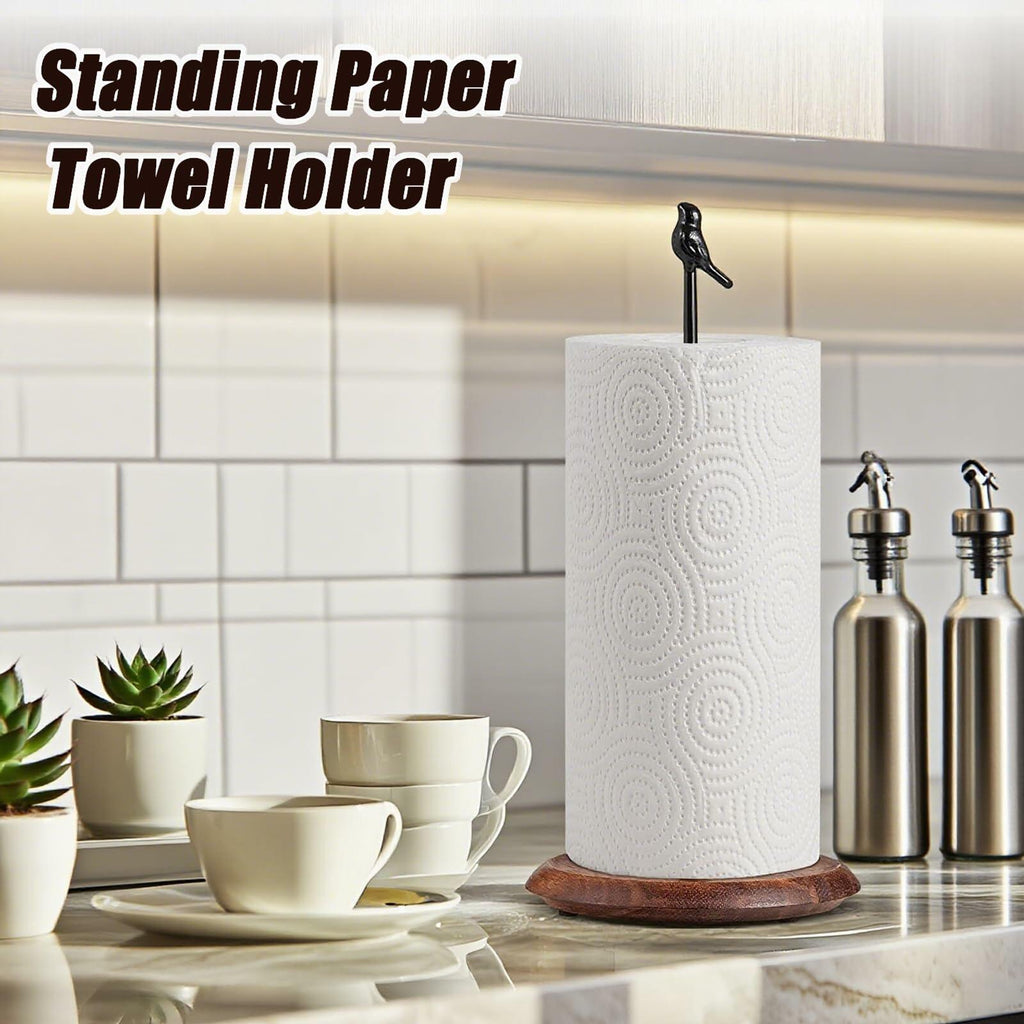 WLDDFF Black Stainless Steel Paper Towel Holder Countertop Weighted Stand